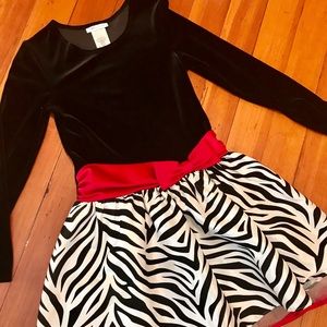 Girls velvet zebra print dress size 10
